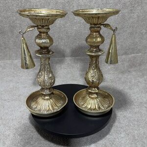 Vintage Antique Gold Metal Candle Holders & Snuffers Ornate Colonial Renaissance